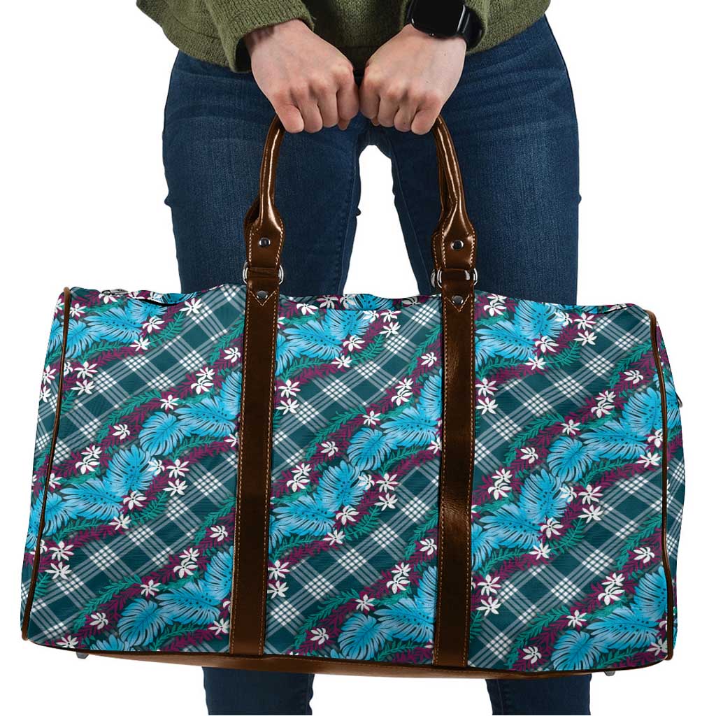 Polynesian Monstera Tiare Floral Travel Bag Dark Teal Tropical Plaid LT01 Teal - Polynesian Pride