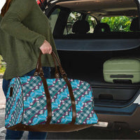 Polynesian Monstera Tiare Floral Travel Bag Dark Teal Tropical Plaid - Polynesian Pride