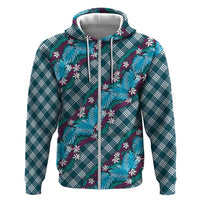Polynesian Monstera Tiare Floral Zip Hoodie Dark Teal Tropical Plaid LT01 Zip Hoodie Teal - Polynesian Pride