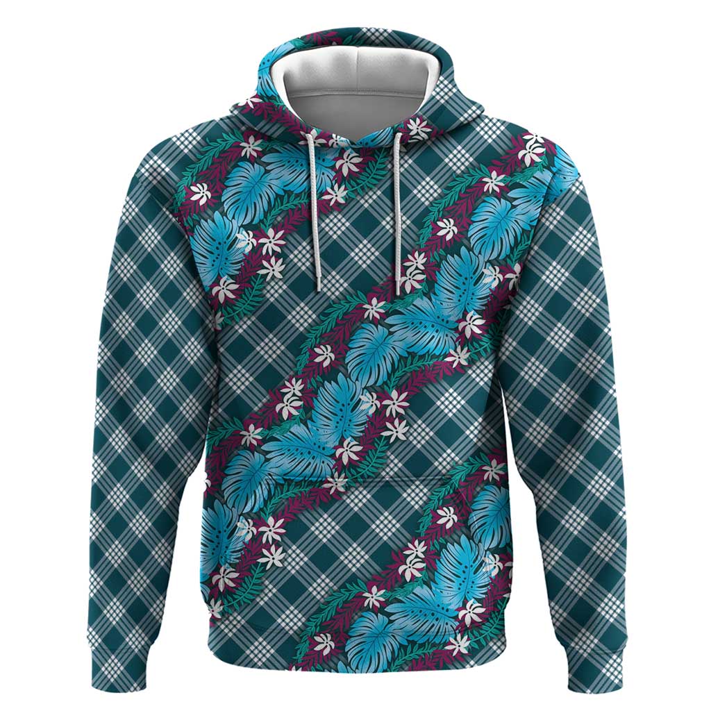 Polynesian Monstera Tiare Floral Zip Hoodie Dark Teal Tropical Plaid LT01 Pullover Hoodie Teal - Polynesian Pride