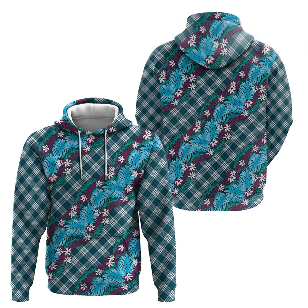 Polynesian Monstera Tiare Floral Zip Hoodie Dark Teal Tropical Plaid LT01 - Polynesian Pride