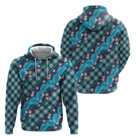 Polynesian Monstera Tiare Floral Zip Hoodie Dark Teal Tropical Plaid LT01 - Polynesian Pride