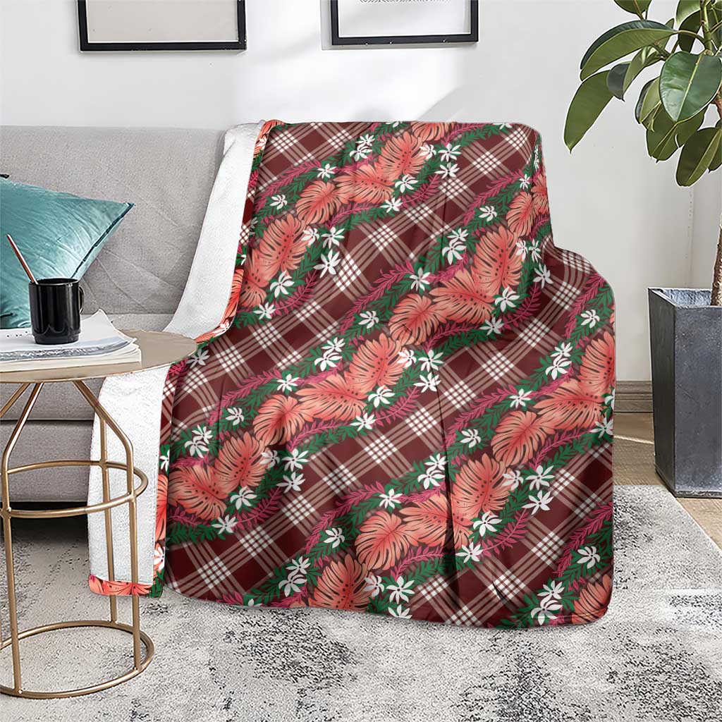Polynesian Monstera Tiare Floral Blanket Burgundy Tropical Plaid - Polynesian Pride