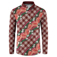 Polynesian Monstera Tiare Floral Button Sweatshirt Burgundy Tropical Plaid - Polynesian Pride