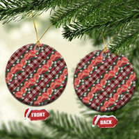 Polynesian Monstera Tiare Floral Ceramic Ornament Burgundy Tropical Plaid - Polynesian Pride