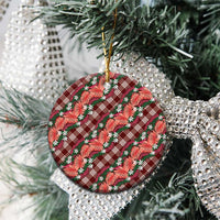 Polynesian Monstera Tiare Floral Ceramic Ornament Burgundy Tropical Plaid - Polynesian Pride