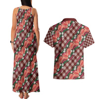 Polynesian Monstera Tiare Floral Couples Matching Tank Maxi Dress and Hawaiian Shirt Burgundy Tropical Plaid LT01 - Polynesian Pride