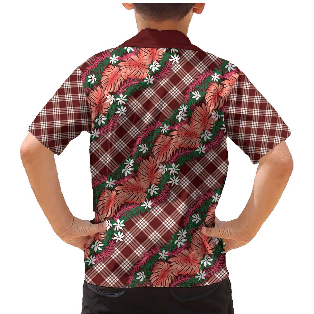 Polynesian Monstera Tiare Floral Family Matching Mermaid Dress and Hawaiian Shirt Burgundy Tropical Plaid LT01 - Polynesian Pride