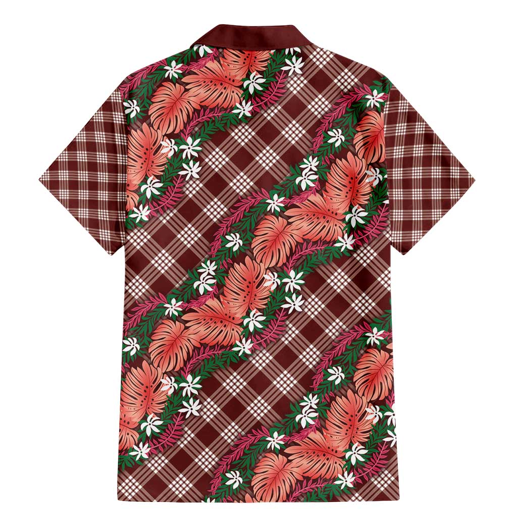 Polynesian Monstera Tiare Floral Family Matching Mermaid Dress and Hawaiian Shirt Burgundy Tropical Plaid LT01 - Polynesian Pride