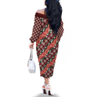 Polynesian Monstera Tiare Floral Family Matching Off The Shoulder Long Sleeve Dress and Hawaiian Shirt Burgundy Tropical Plaid LT01 - Polynesian Pride