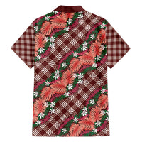 Polynesian Monstera Tiare Floral Family Matching Short Sleeve Bodycon Dress and Hawaiian Shirt Burgundy Tropical Plaid LT01 - Polynesian Pride