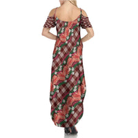 Polynesian Monstera Tiare Floral Family Matching Summer Maxi Dress and Hawaiian Shirt Burgundy Tropical Plaid LT01 - Polynesian Pride