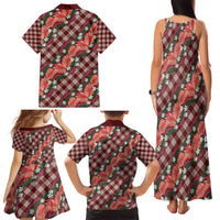 Polynesian Monstera Tiare Floral Family Matching Tank Maxi Dress and Hawaiian Shirt Burgundy Tropical Plaid LT01 - Polynesian Pride