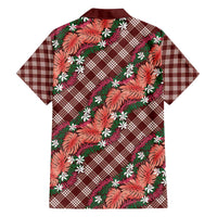 Polynesian Monstera Tiare Floral Family Matching Tank Maxi Dress and Hawaiian Shirt Burgundy Tropical Plaid LT01 - Polynesian Pride
