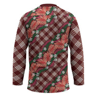 Polynesian Monstera Tiare Floral Hockey Jersey Burgundy Tropical Plaid - Polynesian Pride