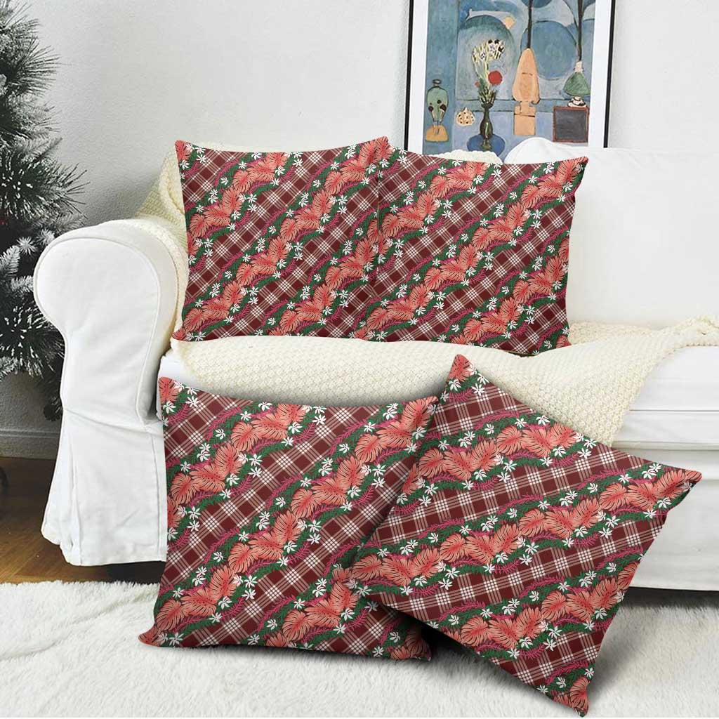 Polynesian Monstera Tiare Floral Pillow Cover Burgundy Tropical Plaid - Polynesian Pride