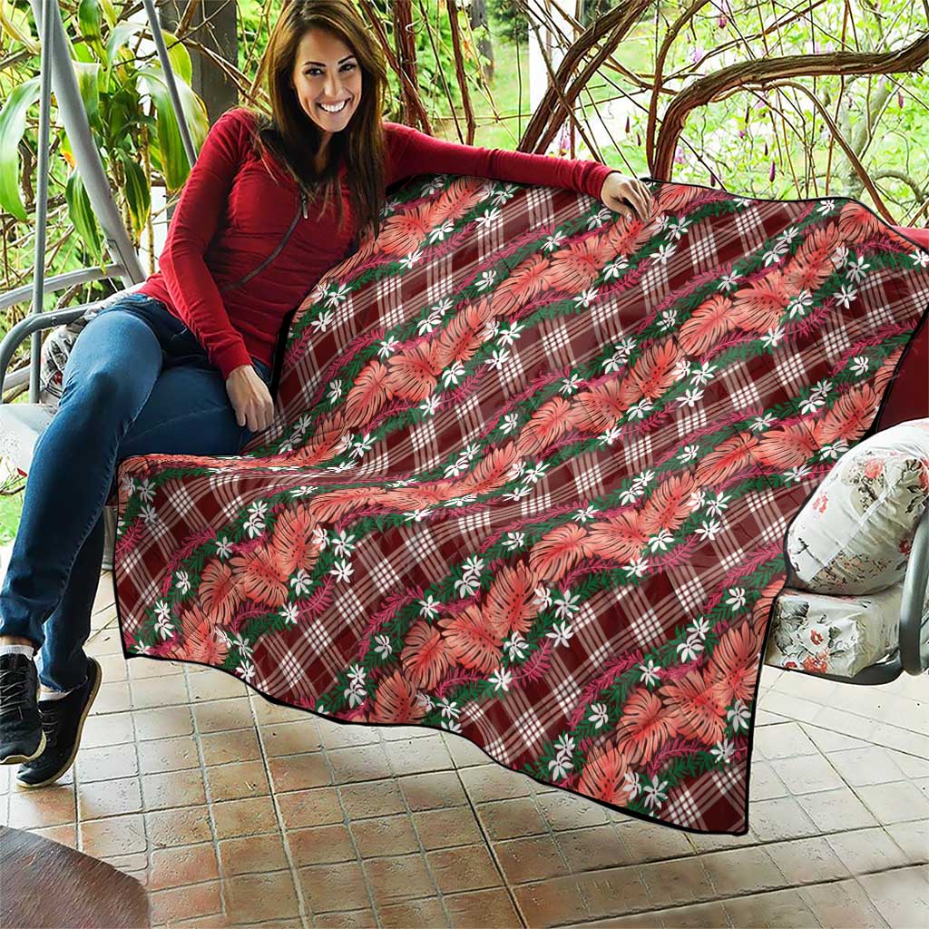 Polynesian Monstera Tiare Floral Quilt Burgundy Tropical Plaid - Polynesian Pride