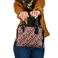 Polynesian Monstera Tiare Floral Shoulder Handbag Burgundy Tropical Plaid - Polynesian Pride