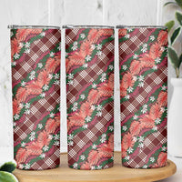 Polynesian Monstera Tiare Floral Skinny Tumbler Burgundy Tropical Plaid - Polynesian Pride