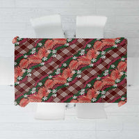 Polynesian Monstera Tiare Floral Tablecloth Burgundy Tropical Plaid - Polynesian Pride