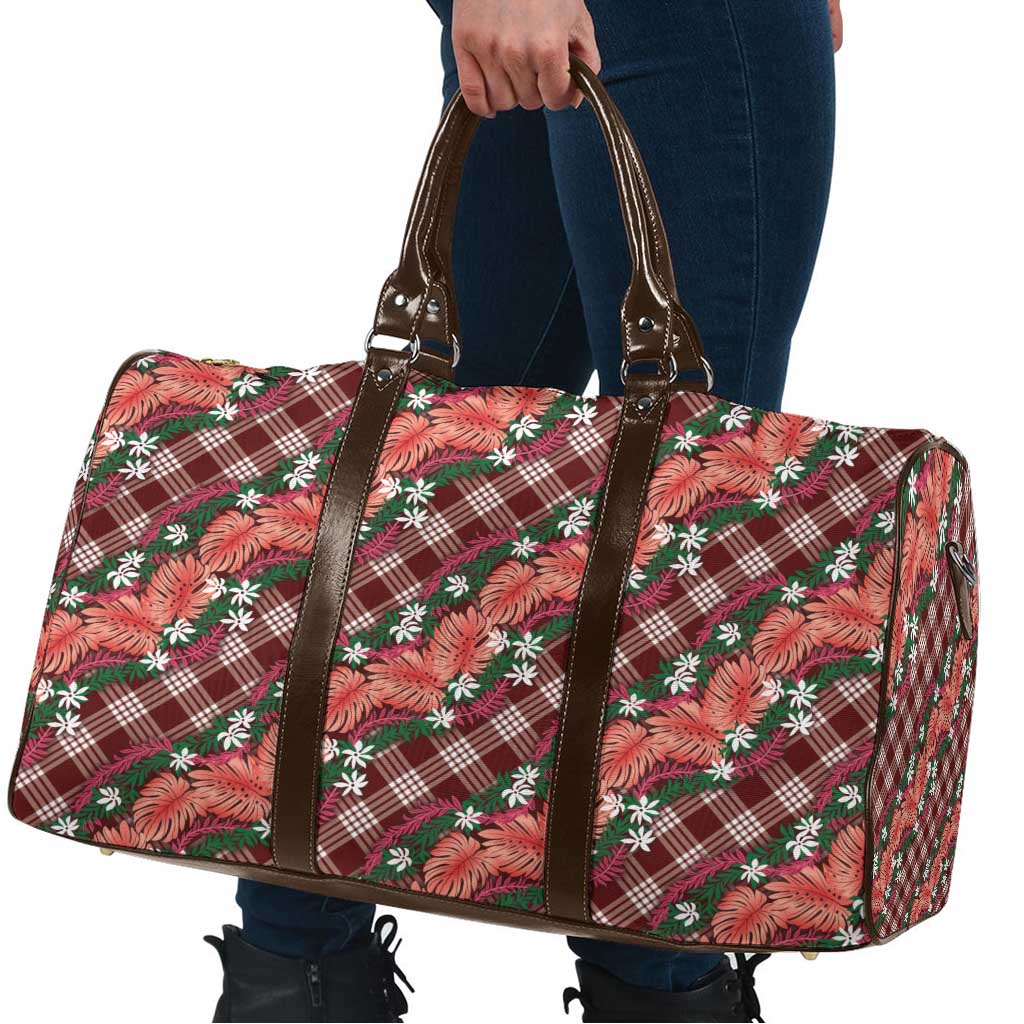 Polynesian Monstera Tiare Floral Travel Bag Burgundy Tropical Plaid LT01 - Polynesian Pride