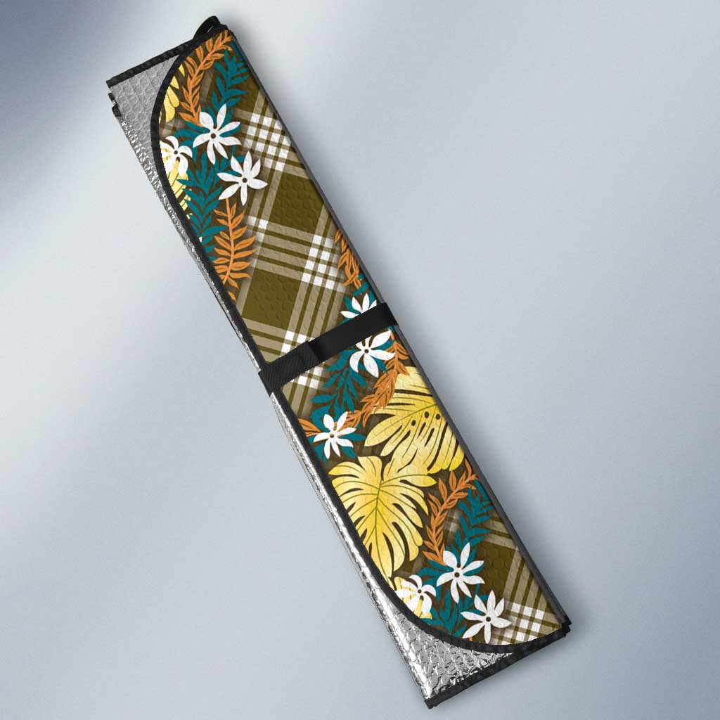 Polynesian Monstera Tiare Floral Auto Sun Shade Yellow Tropical Plaid LT01 - Polynesian Pride