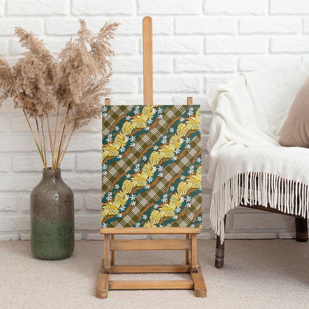 Polynesian Monstera Tiare Floral Canvas Wall Art Yellow Tropical Plaid - Polynesian Pride
