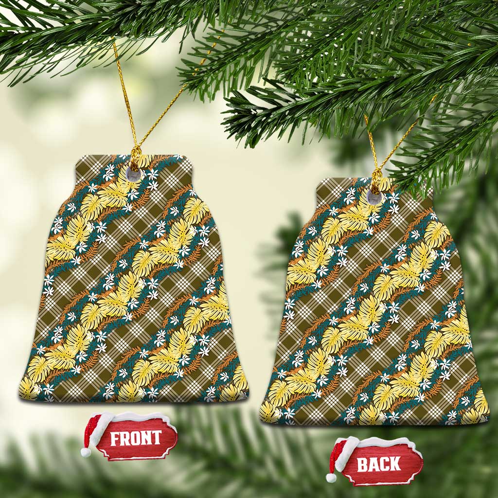 Polynesian Monstera Tiare Floral Ceramic Ornament Yellow Tropical Plaid - Polynesian Pride