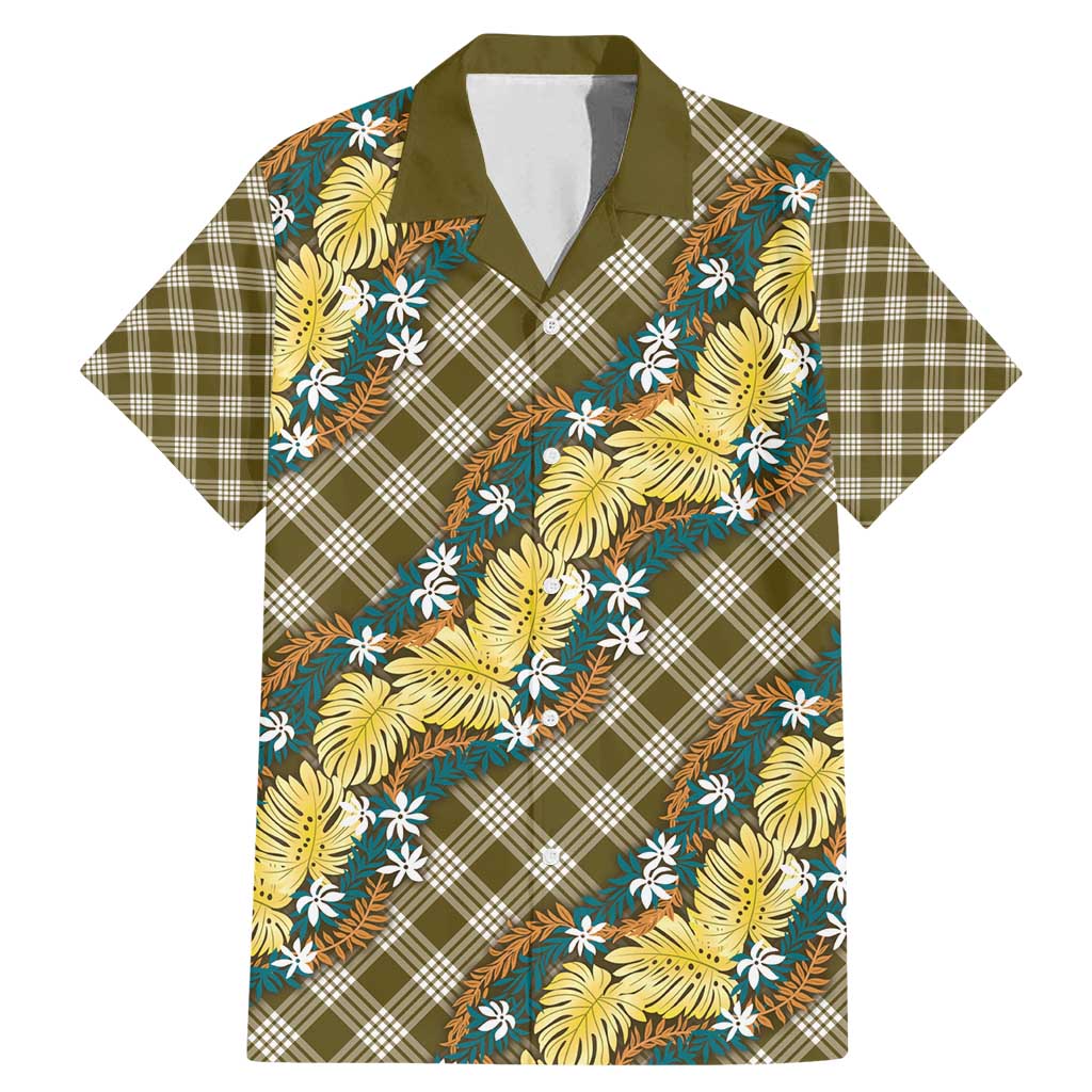 Polynesian Monstera Tiare Floral Family Matching Mermaid Dress and Hawaiian Shirt Yellow Tropical Plaid LT01 Dad's Shirt - Short Sleeve Yellow - Polynesian Pride