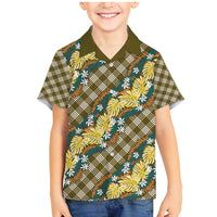 Polynesian Monstera Tiare Floral Family Matching Mermaid Dress and Hawaiian Shirt Yellow Tropical Plaid LT01 Son's Shirt Yellow - Polynesian Pride