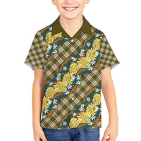 Polynesian Monstera Tiare Floral Family Matching Off Shoulder Maxi Dress and Hawaiian Shirt Yellow Tropical Plaid LT01 Son's Shirt Yellow - Polynesian Pride