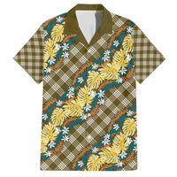 Polynesian Monstera Tiare Floral Family Matching Off Shoulder Short Dress and Hawaiian Shirt Yellow Tropical Plaid LT01 Dad's Shirt - Short Sleeve Yellow - Polynesian Pride