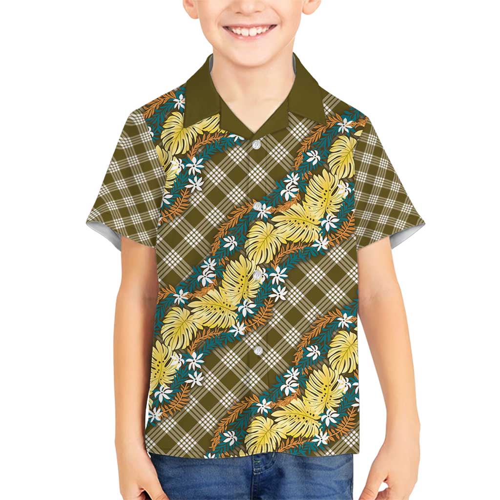 Polynesian Monstera Tiare Floral Family Matching Off Shoulder Short Dress and Hawaiian Shirt Yellow Tropical Plaid LT01 Son's Shirt Yellow - Polynesian Pride