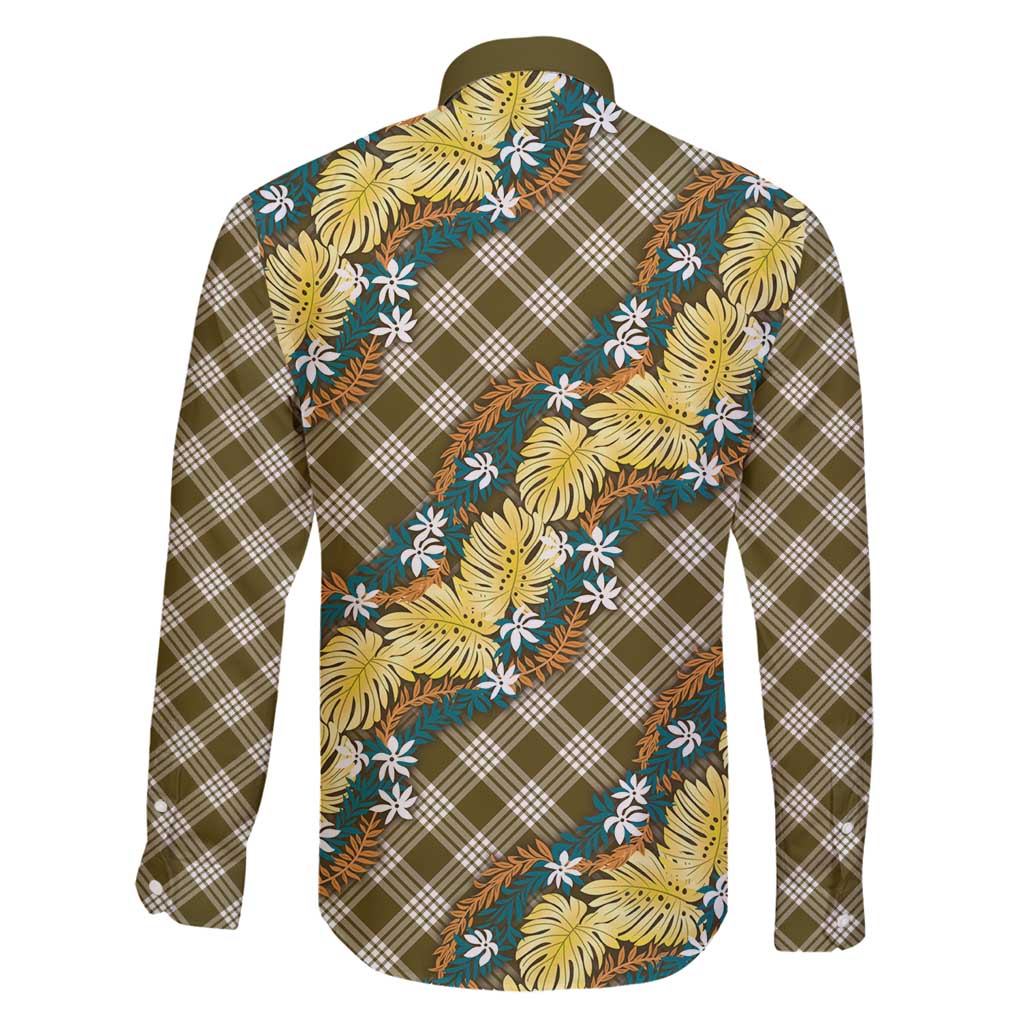 Polynesian Monstera Tiare Floral Family Matching Puletasi and Hawaiian Shirt Yellow Tropical Plaid LT01 - Polynesian Pride