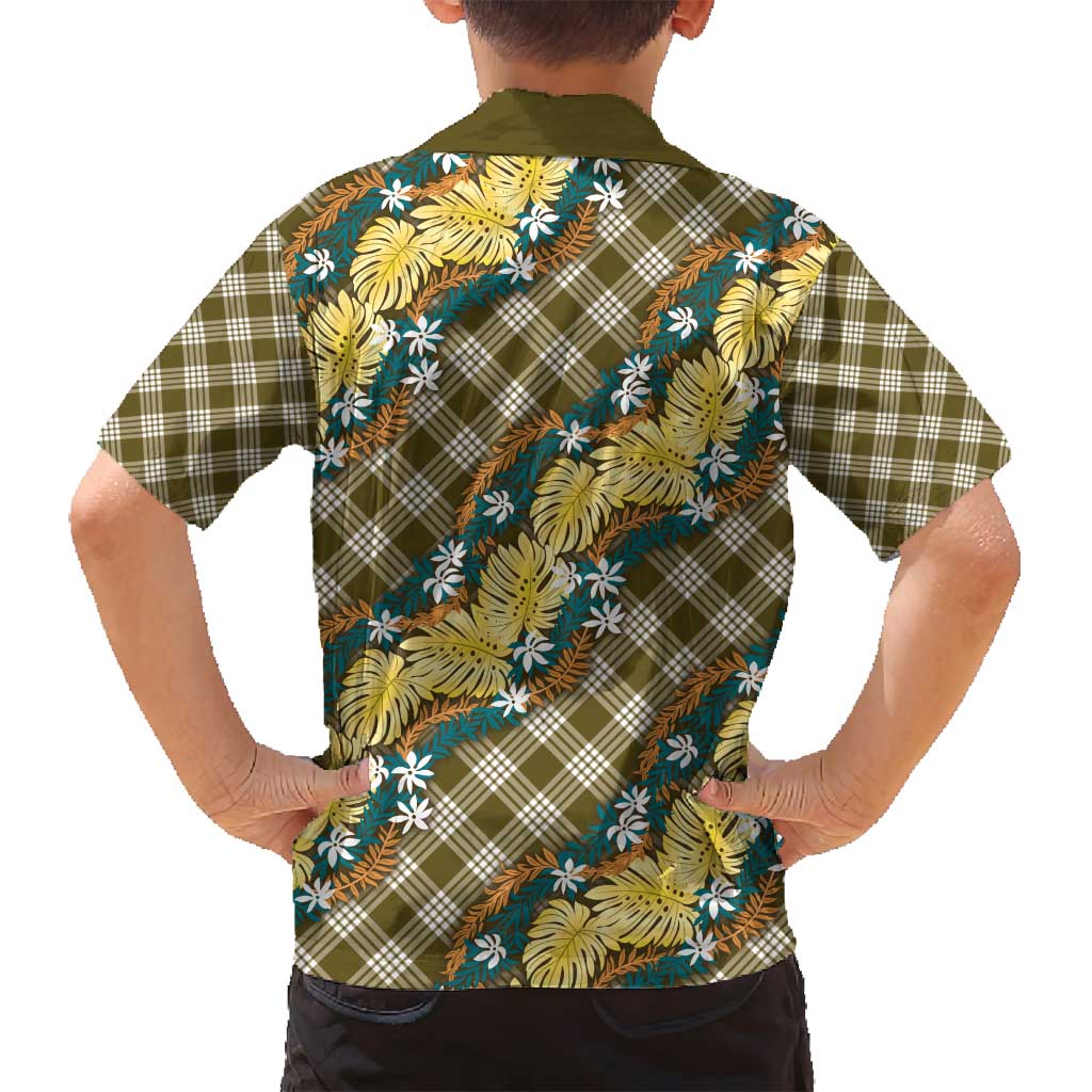 Polynesian Monstera Tiare Floral Family Matching Tank Maxi Dress and Hawaiian Shirt Yellow Tropical Plaid LT01 - Polynesian Pride