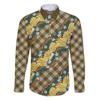 Polynesian Monstera Tiare Floral Family Matching Tank Maxi Dress and Hawaiian Shirt Yellow Tropical Plaid LT01 Dad's Shirt - Long Sleeve Yellow - Polynesian Pride