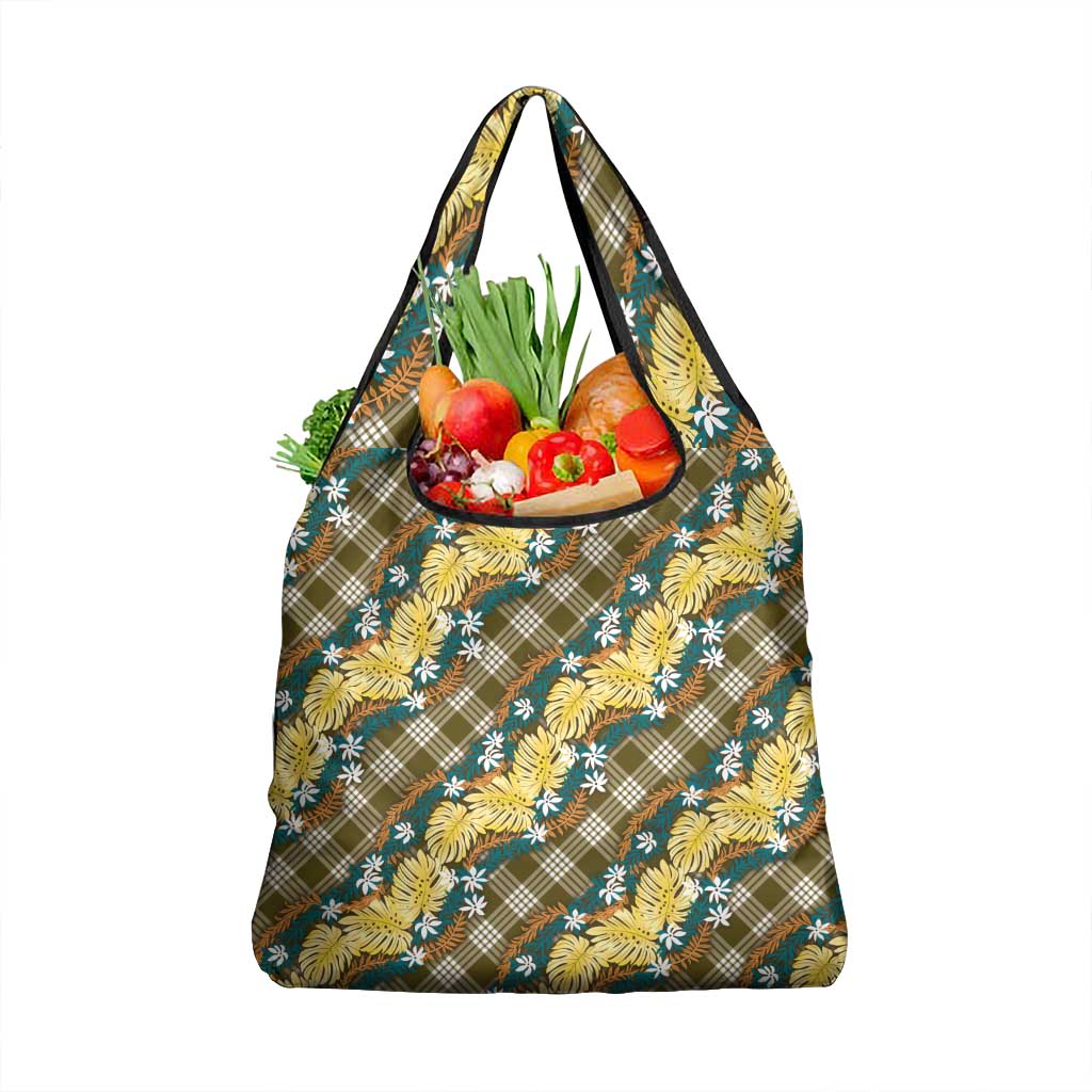 Polynesian Monstera Tiare Floral Grocery Bag Yellow Tropical Plaid LT01 1-pack One Size Yellow - Polynesian Pride