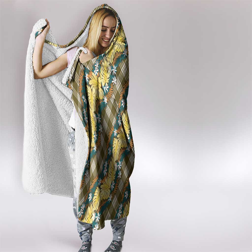 Polynesian Monstera Tiare Floral Hooded Blanket Yellow Tropical Plaid - Polynesian Pride