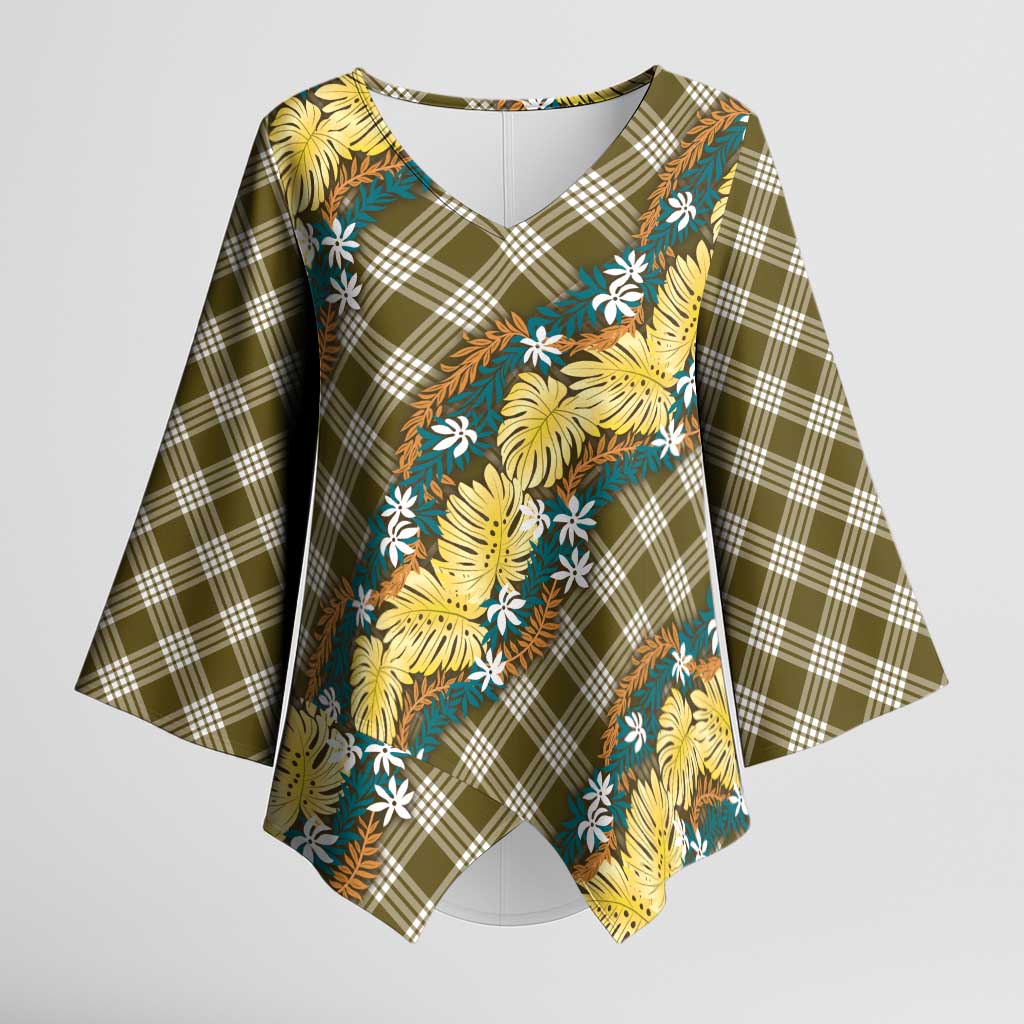 Polynesian Monstera Tiare Floral Kimono Sleeve Blouse Yellow Tropical Plaid LT01 Female Yellow - Polynesian Pride