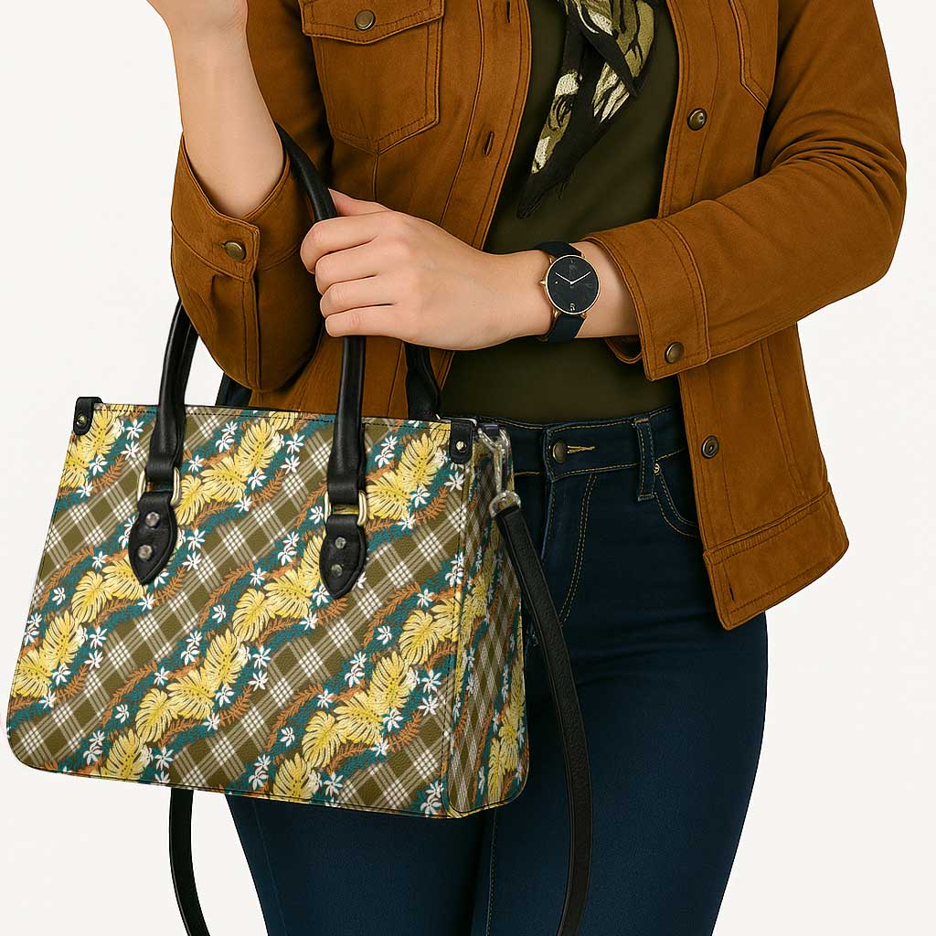 Polynesian Monstera Tiare Floral Leather Bag Yellow Tropical Plaid - Polynesian Pride