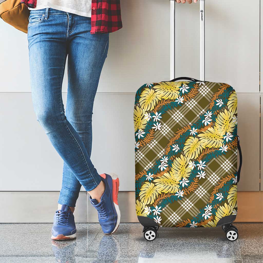 Polynesian Monstera Tiare Floral Luggage Cover Yellow Tropical Plaid LT01 - Polynesian Pride
