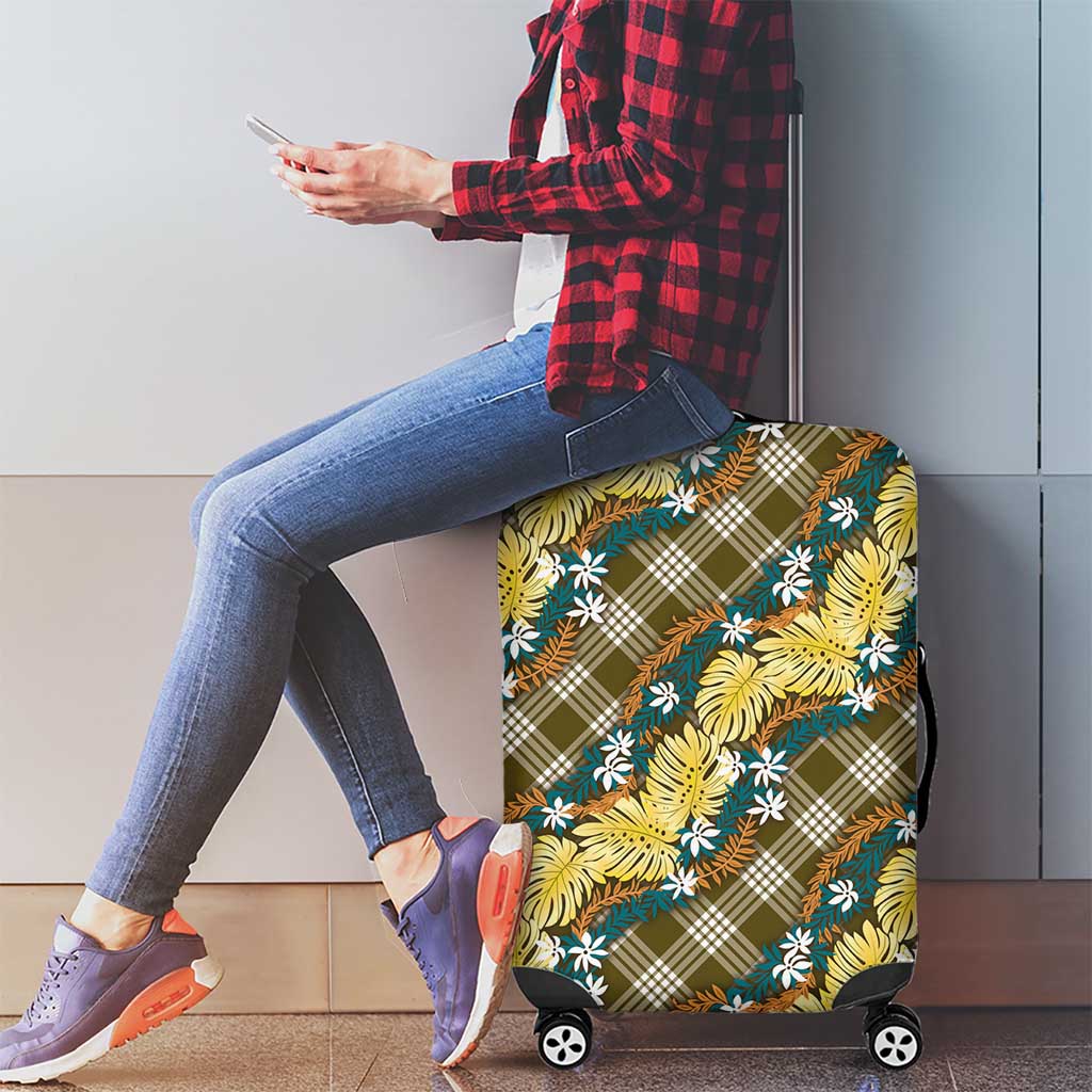 Polynesian Monstera Tiare Floral Luggage Cover Yellow Tropical Plaid LT01 - Polynesian Pride