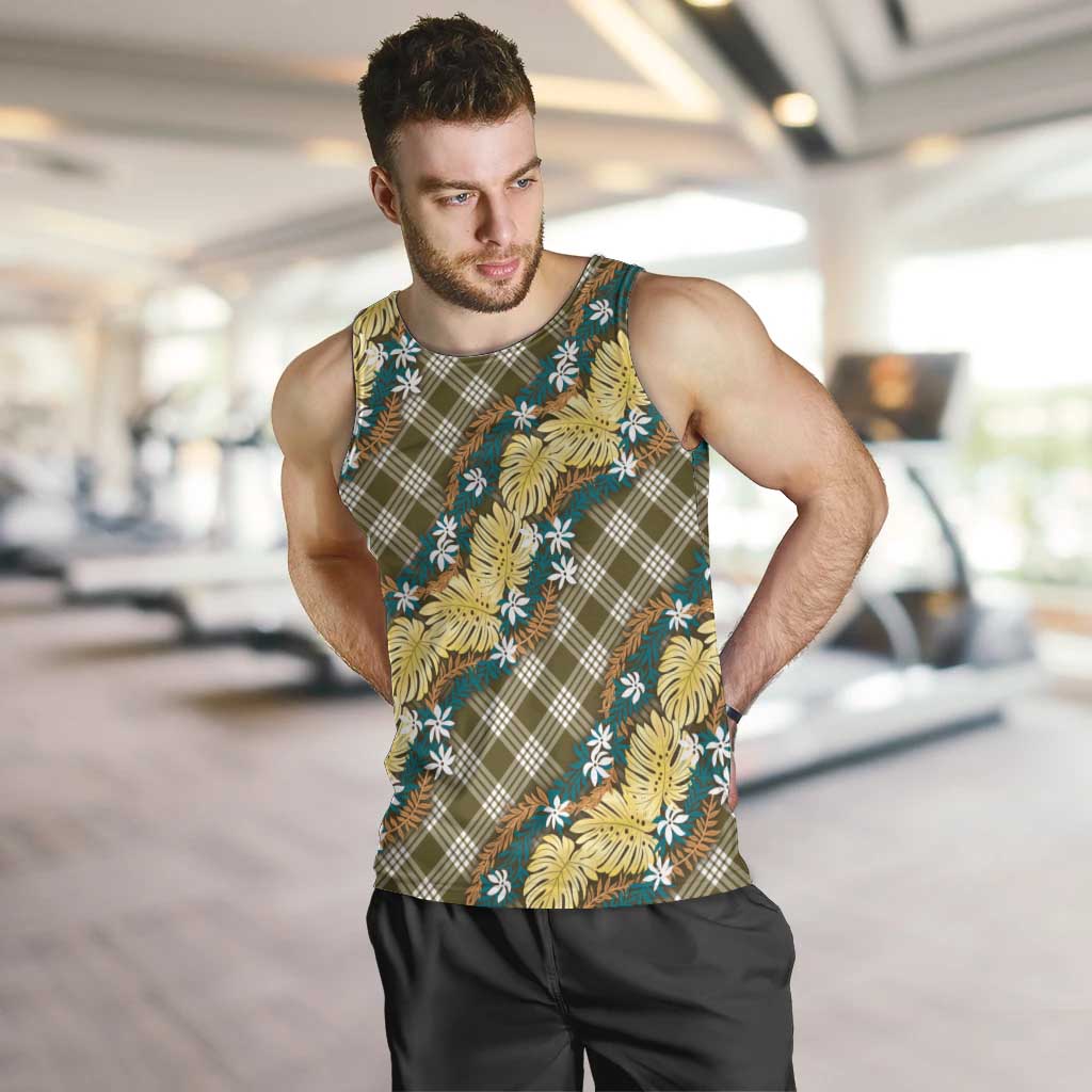Polynesian Monstera Tiare Floral Men Tank Top Yellow Tropical Plaid LT01 Yellow - Polynesian Pride