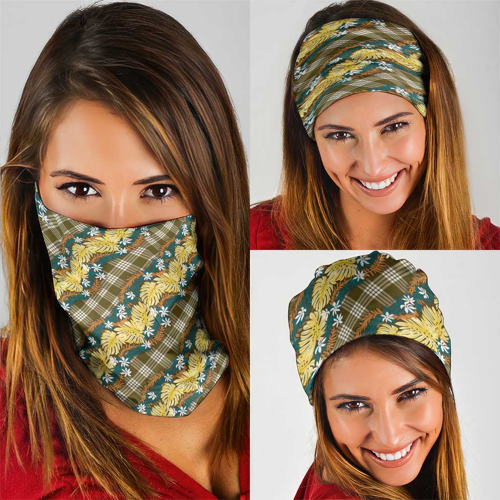 Polynesian Monstera Tiare Floral Neck Gaiter Yellow Tropical Plaid - Polynesian Pride