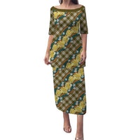 Polynesian Monstera Tiare Floral Puletasi Yellow Tropical Plaid - Polynesian Pride