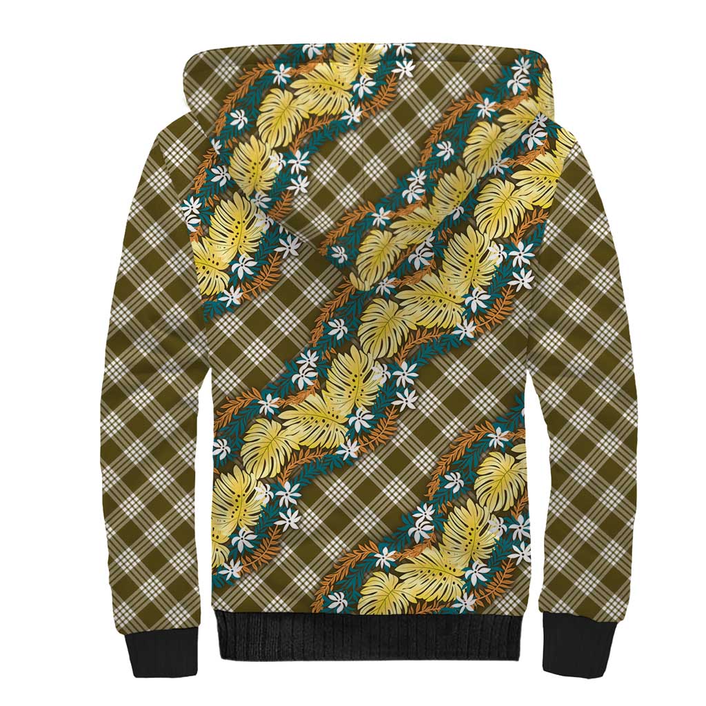 Polynesian Monstera Tiare Floral Sherpa Hoodie Yellow Tropical Plaid LT01 - Polynesian Pride