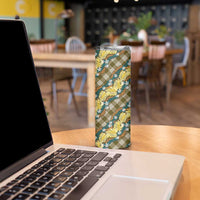 Polynesian Monstera Tiare Floral Skinny Tumbler Yellow Tropical Plaid - Polynesian Pride