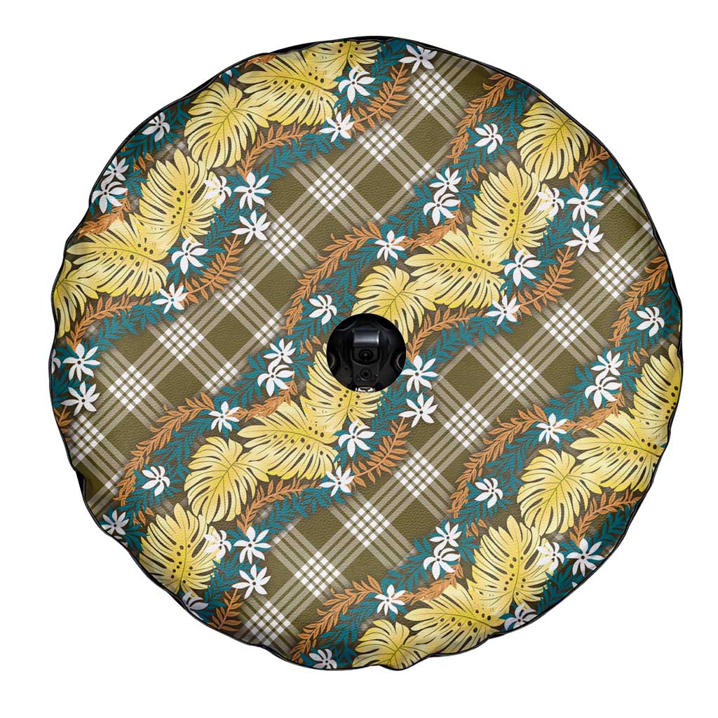 Polynesian Monstera Tiare Floral Spare Tire Cover Yellow Tropical Plaid LT01 - Polynesian Pride