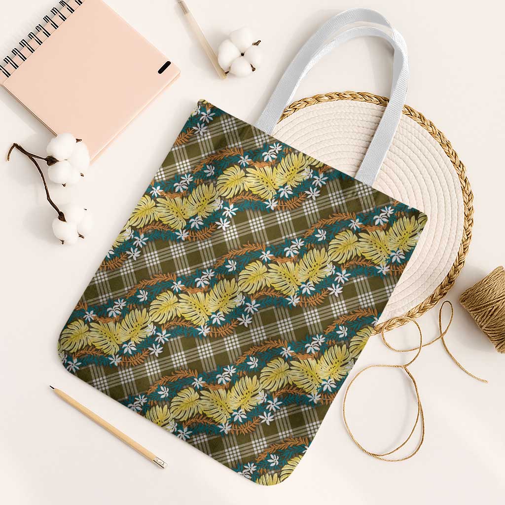 Polynesian Monstera Tiare Floral Tote Bag Yellow Tropical Plaid - Polynesian Pride