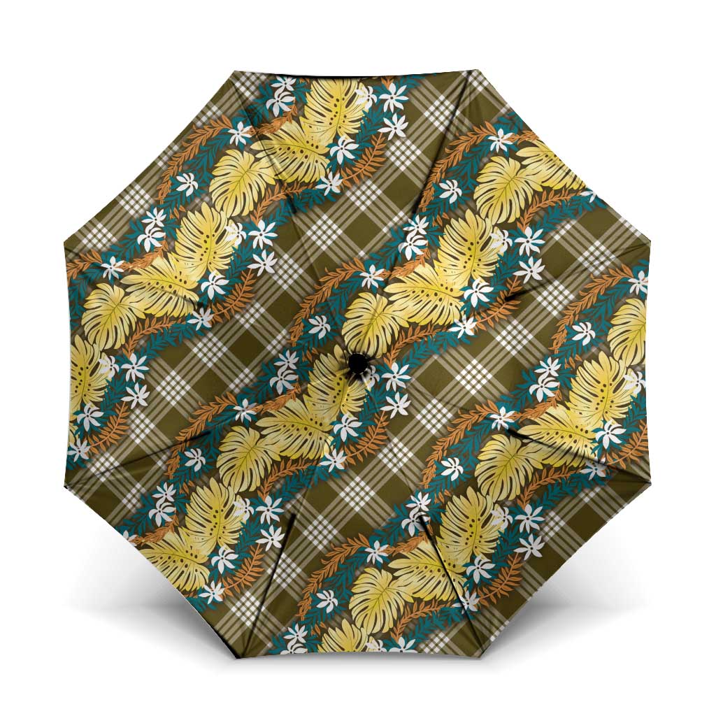 Polynesian Monstera Tiare Floral Umbrella Yellow Tropical Plaid LT01 One Size Folded 11.42 inch Opened Diameter 37.4 inch Yellow - Polynesian Pride